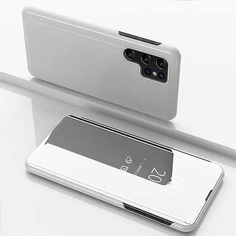 Funda de Cuero Cartera con Soporte Espejo Carcasa H01 para Samsung Galaxy S21 Ultra 5G Plata