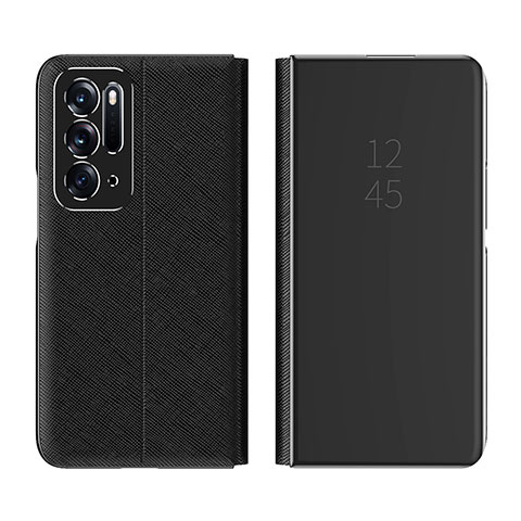 Funda de Cuero Cartera con Soporte Espejo Carcasa L01 para Oppo Find N 5G Negro