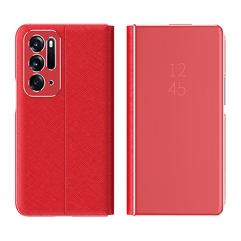 Funda de Cuero Cartera con Soporte Espejo Carcasa L01 para Oppo Find N 5G Rojo