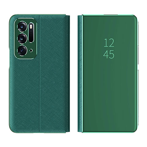 Funda de Cuero Cartera con Soporte Espejo Carcasa L01 para Oppo Find N 5G Verde