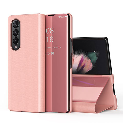 Funda de Cuero Cartera con Soporte Espejo Carcasa L01 para Samsung Galaxy Z Fold3 5G Oro Rosa