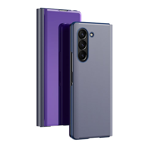 Funda de Cuero Cartera con Soporte Espejo Carcasa L01 para Samsung Galaxy Z Fold5 5G Morado