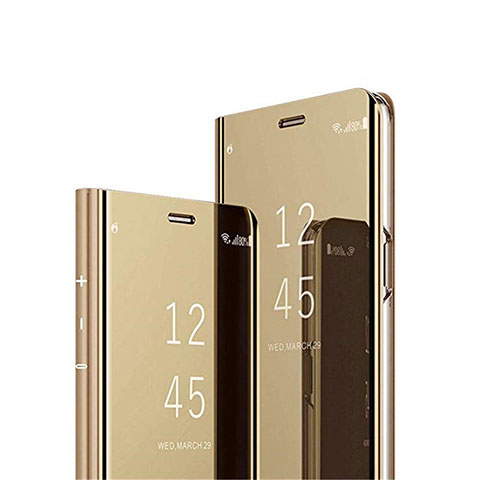 Funda de Cuero Cartera con Soporte Espejo Carcasa L02 para Samsung Galaxy F12 Oro