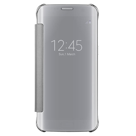 Funda de Cuero Cartera con Soporte Espejo Carcasa L02 para Samsung Galaxy S7 Edge G935F Plata