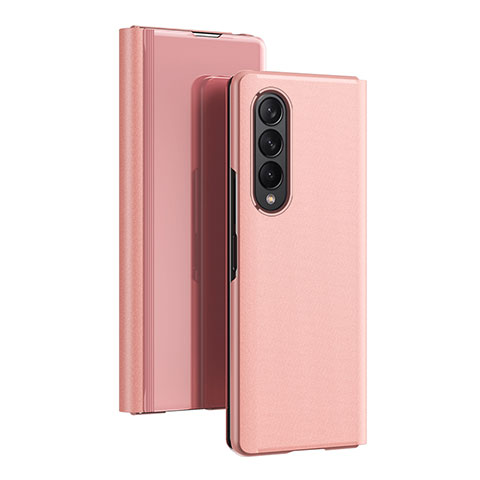 Funda de Cuero Cartera con Soporte Espejo Carcasa L02 para Samsung Galaxy Z Fold4 5G Oro Rosa