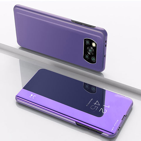 Funda de Cuero Cartera con Soporte Espejo Carcasa L03 para Xiaomi Poco X3 NFC Morado