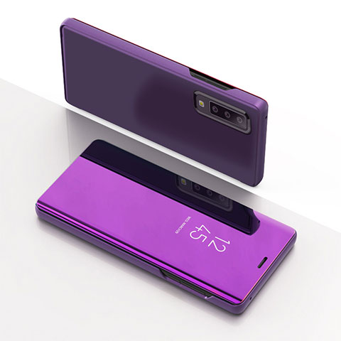 Funda de Cuero Cartera con Soporte Espejo Carcasa L04 para Samsung Galaxy A7 (2018) A750 Morado