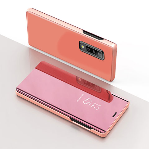 Funda de Cuero Cartera con Soporte Espejo Carcasa L04 para Samsung Galaxy A7 (2018) A750 Oro Rosa