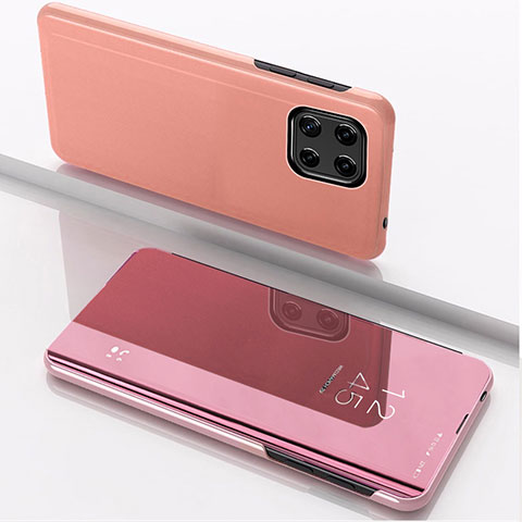 Funda de Cuero Cartera con Soporte Espejo Carcasa L04 para Samsung Galaxy F42 5G Oro Rosa