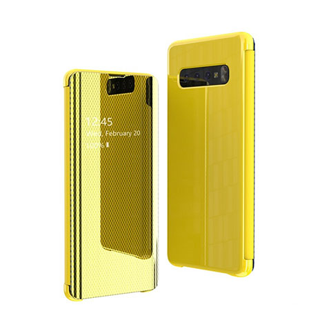 Funda de Cuero Cartera con Soporte Espejo Carcasa L05 para Samsung Galaxy S10 5G Amarillo