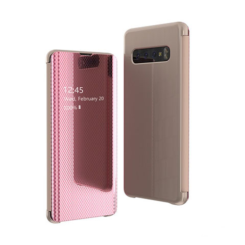 Funda de Cuero Cartera con Soporte Espejo Carcasa L05 para Samsung Galaxy S10 5G Oro Rosa