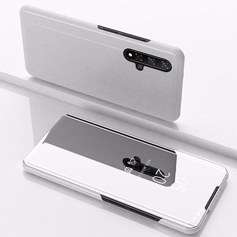 Funda de Cuero Cartera con Soporte Espejo Carcasa M01 para Huawei Honor 20S Plata