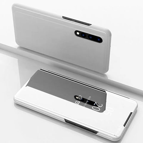 Funda de Cuero Cartera con Soporte Espejo Carcasa M01 para Samsung Galaxy A70 Plata