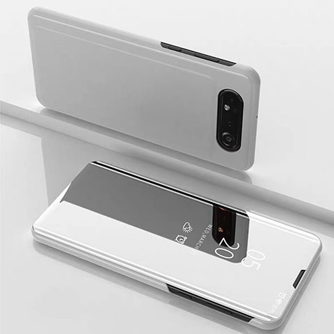 Funda de Cuero Cartera con Soporte Espejo Carcasa M01 para Samsung Galaxy A90 4G Plata