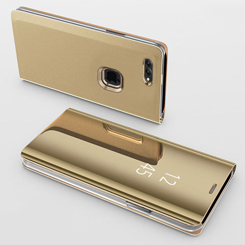 Funda de Cuero Cartera con Soporte Espejo Carcasa para Apple iPhone 7 Plus Oro