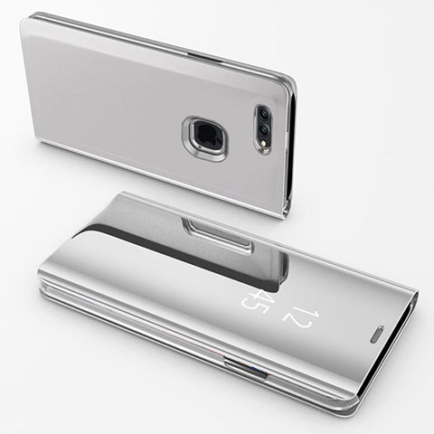 Funda de Cuero Cartera con Soporte Espejo Carcasa para Apple iPhone 7 Plus Plata