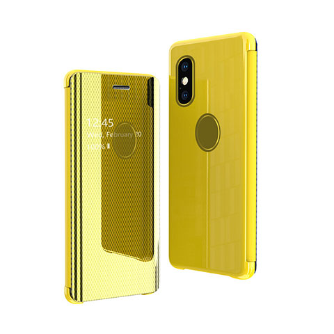 Funda de Cuero Cartera con Soporte Espejo Carcasa para Apple iPhone X Amarillo