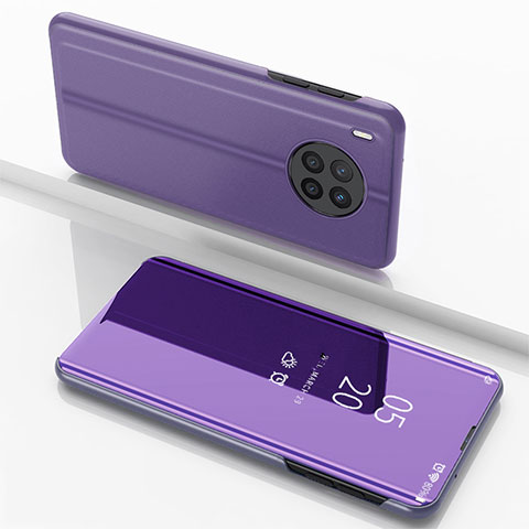 Funda de Cuero Cartera con Soporte Espejo Carcasa para Huawei Honor 50 Lite Purpura Claro