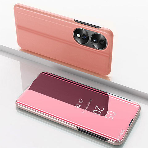 Funda de Cuero Cartera con Soporte Espejo Carcasa para Huawei Honor 70 5G Oro Rosa