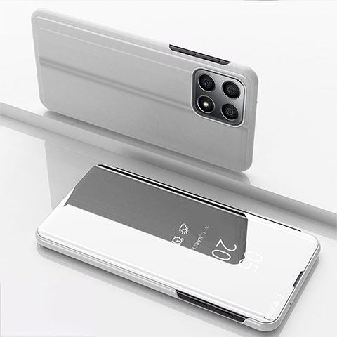 Funda de Cuero Cartera con Soporte Espejo Carcasa para Huawei Honor 70 Lite 5G Plata