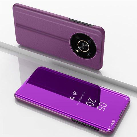 Funda de Cuero Cartera con Soporte Espejo Carcasa para Huawei Honor Magic4 Lite 5G Morado