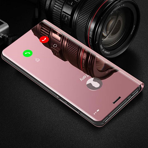 Funda de Cuero Cartera con Soporte Espejo Carcasa para Huawei Honor V30 5G Oro Rosa