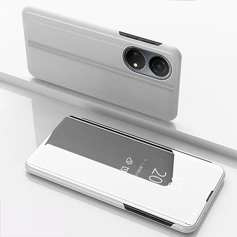 Funda de Cuero Cartera con Soporte Espejo Carcasa para Huawei Honor X7 Plata