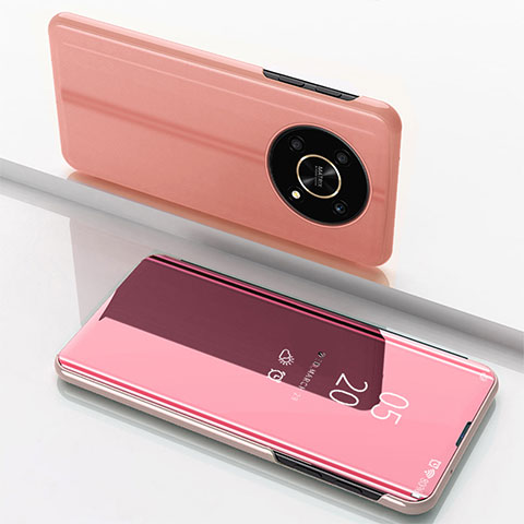 Funda de Cuero Cartera con Soporte Espejo Carcasa para Huawei Honor X9 5G Oro Rosa