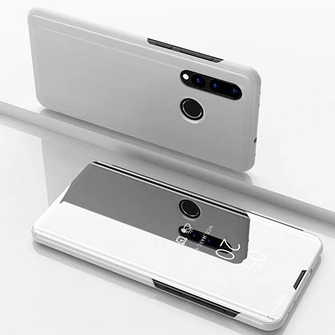 Funda de Cuero Cartera con Soporte Espejo Carcasa para Huawei Nova 4e Plata