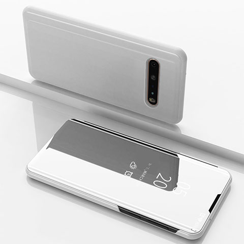 Funda de Cuero Cartera con Soporte Espejo Carcasa para LG V60 ThinQ 5G Plata