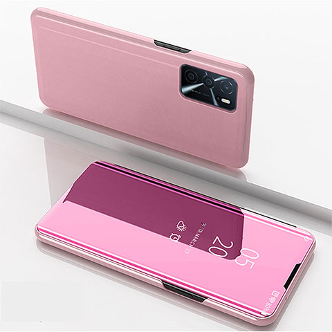 Funda de Cuero Cartera con Soporte Espejo Carcasa para Oppo A16 Oro Rosa