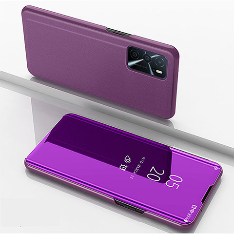 Funda de Cuero Cartera con Soporte Espejo Carcasa para Oppo A16s Morado