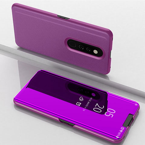 Funda de Cuero Cartera con Soporte Espejo Carcasa para Oppo A9 Morado