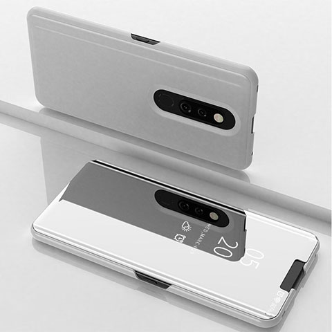 Funda de Cuero Cartera con Soporte Espejo Carcasa para Oppo A9X Plata