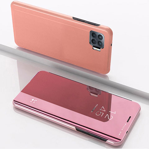 Funda de Cuero Cartera con Soporte Espejo Carcasa para Oppo F17 Pro Oro Rosa