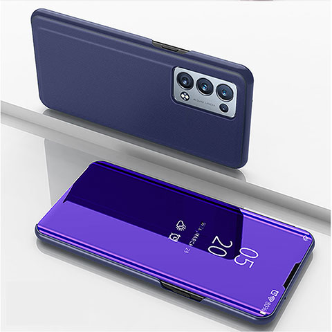 Funda de Cuero Cartera con Soporte Espejo Carcasa para Oppo Reno6 Pro 5G Azul Real