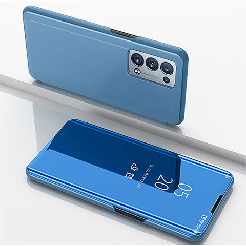 Funda de Cuero Cartera con Soporte Espejo Carcasa para Oppo Reno6 Pro+ Plus 5G Azul