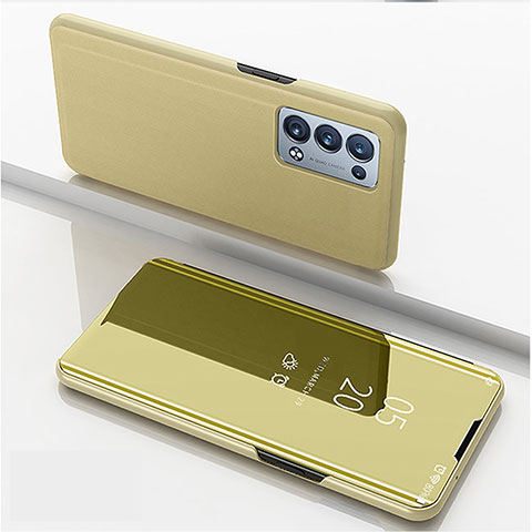 Funda de Cuero Cartera con Soporte Espejo Carcasa para Oppo Reno6 Pro+ Plus 5G Oro