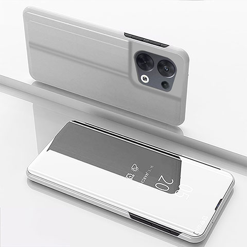 Funda de Cuero Cartera con Soporte Espejo Carcasa para Oppo Reno8 Pro 5G Plata