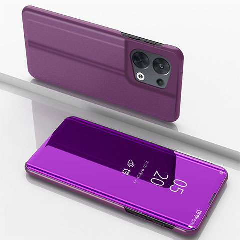 Funda de Cuero Cartera con Soporte Espejo Carcasa para Oppo Reno9 Pro 5G Morado