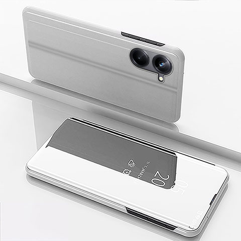 Funda de Cuero Cartera con Soporte Espejo Carcasa para Realme 10 4G Plata