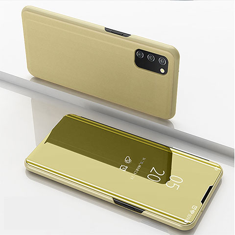 Funda de Cuero Cartera con Soporte Espejo Carcasa para Samsung Galaxy A02s Oro