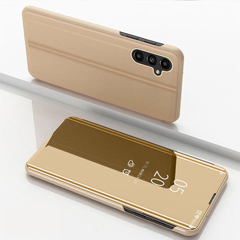 Funda de Cuero Cartera con Soporte Espejo Carcasa para Samsung Galaxy A14 4G Oro