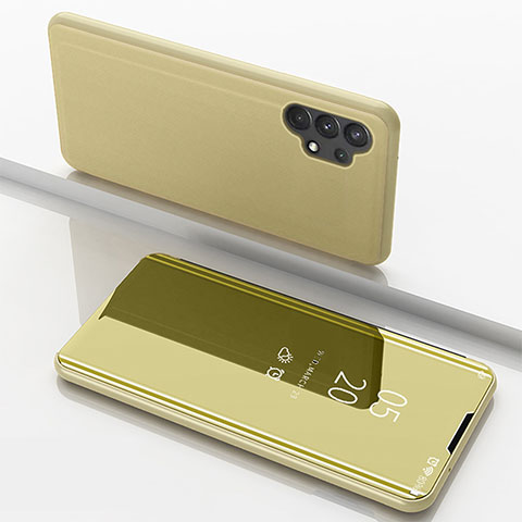 Funda de Cuero Cartera con Soporte Espejo Carcasa para Samsung Galaxy A32 4G Oro