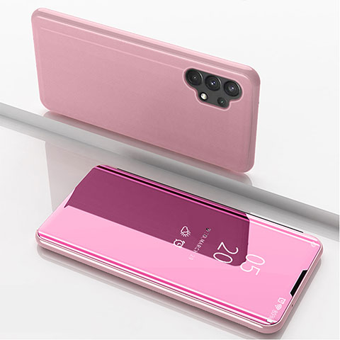 Funda de Cuero Cartera con Soporte Espejo Carcasa para Samsung Galaxy A32 4G Oro Rosa
