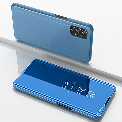 Funda de Cuero Cartera con Soporte Espejo Carcasa para Samsung Galaxy A72 5G Azul