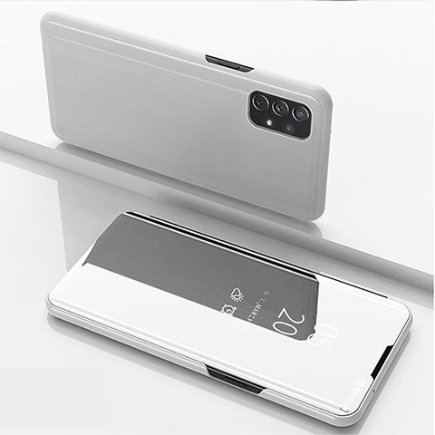 Funda de Cuero Cartera con Soporte Espejo Carcasa para Samsung Galaxy A72 5G Plata