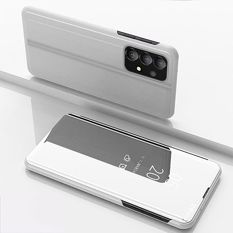 Funda de Cuero Cartera con Soporte Espejo Carcasa para Samsung Galaxy A73 5G Plata