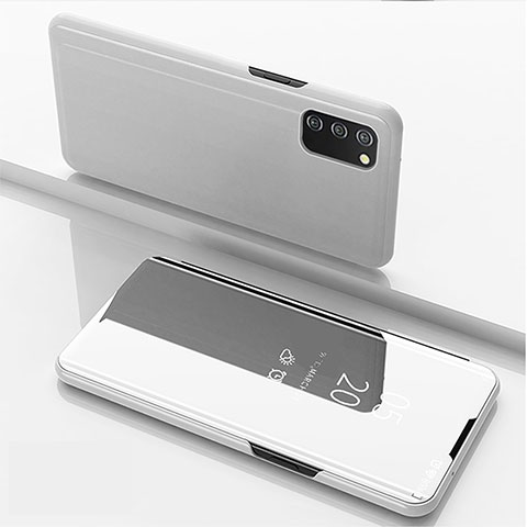 Funda de Cuero Cartera con Soporte Espejo Carcasa para Samsung Galaxy F02S SM-E025F Plata