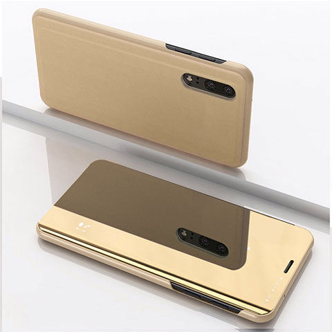 Funda de Cuero Cartera con Soporte Espejo Carcasa para Samsung Galaxy M10 Oro